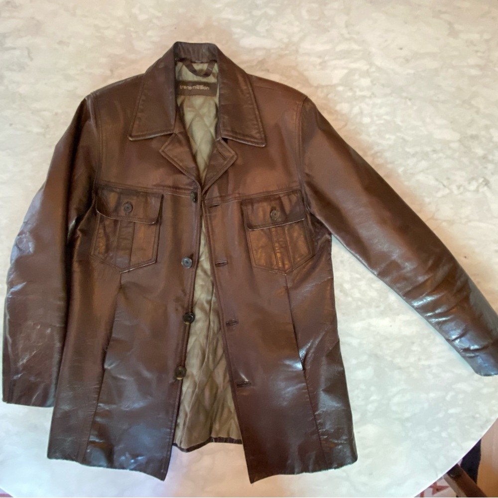 Groovy 1970s brown leather jacket with quilted lining - Transmission brand